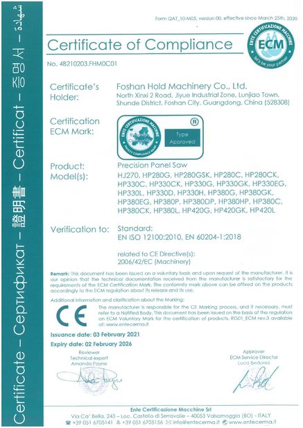 LA CHINE Foshan Hold Machinery Co., Ltd. Certifications